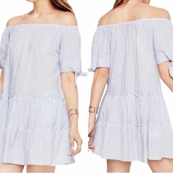 BCBG Max Women’s Striped Pattern Off The Shoulder Dress with Pockets Size XS - Picture 2 of 8
